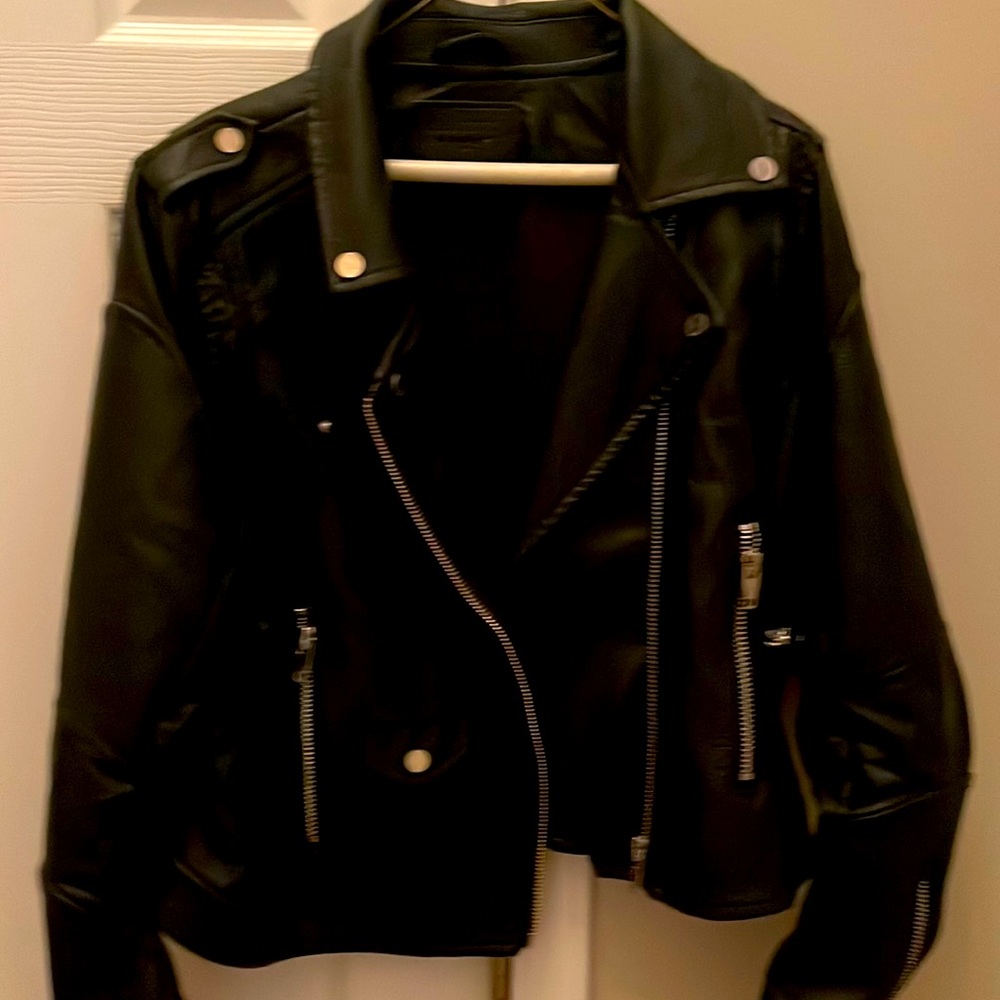 Black pleather jacket size large only worn once
